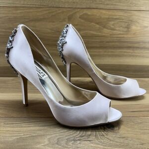 Badgley‎ Mischka Nilla Light Pink Womens 7.5 M Peep Toe Pumps Heels Crystals